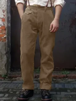 OUKU Men's Dress Pants Corduroy Pants Pocket Buttons Plain Comfort Work Vintage Lake blue Army Green Micro-elastic