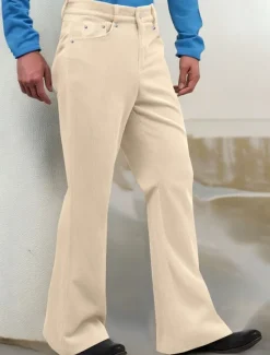 Outlet OUKU Men's Dress Pants Corduroy Pants Flared Pants Trousers Chinos Pocket Buttons Plain Comfort Formal Work Business Fashion Classic Style Black White Micro-elastic