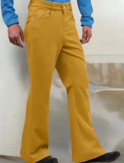 Outlet OUKU Men's Dress Pants Corduroy Pants Flared Pants Trousers Chinos Pocket Buttons Plain Comfort Formal Work Business Fashion Classic Style Black White Micro-elastic