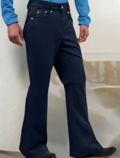 Outlet OUKU Men's Dress Pants Corduroy Pants Flared Pants Trousers Chinos Pocket Buttons Plain Comfort Formal Work Business Fashion Classic Style Black White Micro-elastic