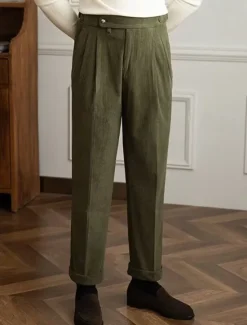 Best OUKU Men's Dress Pants Corduroy Pants Trousers Pleated Pants Gurkha Pants Pocket Plain Comfort Soft Full Length Party Business Daily Fashion Streetwear Black Green