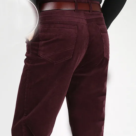 OUKU Men's Dress Pants Corduroy Pants Winter Pants Trousers Pocket Plain Warm Breathable Full Length Wedding Business Casual Casual Trousers Black Brown Micro-elastic Khaki
