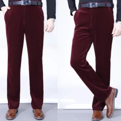 Best OUKU Men's Dress Pants Corduroy Pants Trousers Chinos Buttons Pocket Plain Comfort Wearable Formal Party Work Fashion Classic Style Black Wine Micro-elastic