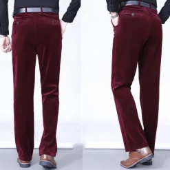 Best OUKU Men's Dress Pants Corduroy Pants Trousers Chinos Buttons Pocket Plain Comfort Wearable Formal Party Work Fashion Classic Style Black Wine Micro-elastic