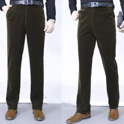 Best OUKU Men's Dress Pants Corduroy Pants Trousers Chinos Buttons Pocket Plain Comfort Wearable Formal Party Work Fashion Classic Style Black Wine Micro-elastic