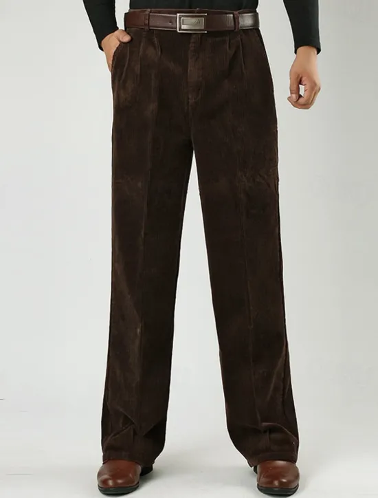 Sale OUKU Men's Dress Pants Corduroy Pants Trousers Straight Leg Plain Comfort Daily Classic Style Dark Khaki Black Micro-elastic