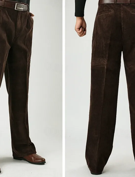 Sale OUKU Men's Dress Pants Corduroy Pants Trousers Straight Leg Plain Comfort Daily Classic Style Dark Khaki Black Micro-elastic