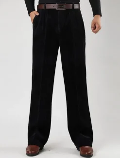 Sale OUKU Men's Dress Pants Corduroy Pants Trousers Straight Leg Plain Comfort Daily Classic Style Dark Khaki Black Micro-elastic
