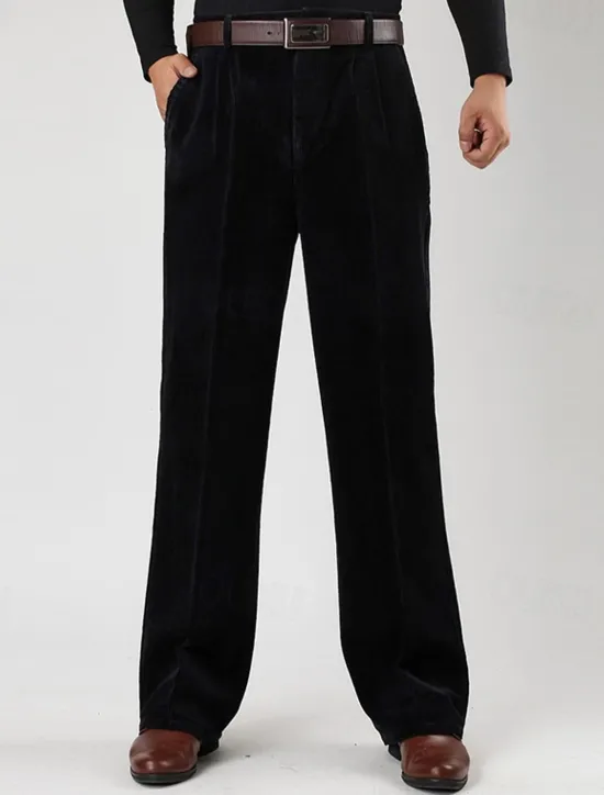 Sale OUKU Men's Dress Pants Corduroy Pants Trousers Straight Leg Plain Comfort Daily Classic Style Dark Khaki Black Micro-elastic