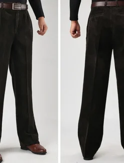 Sale OUKU Men's Dress Pants Corduroy Pants Trousers Straight Leg Plain Comfort Daily Classic Style Dark Khaki Black Micro-elastic