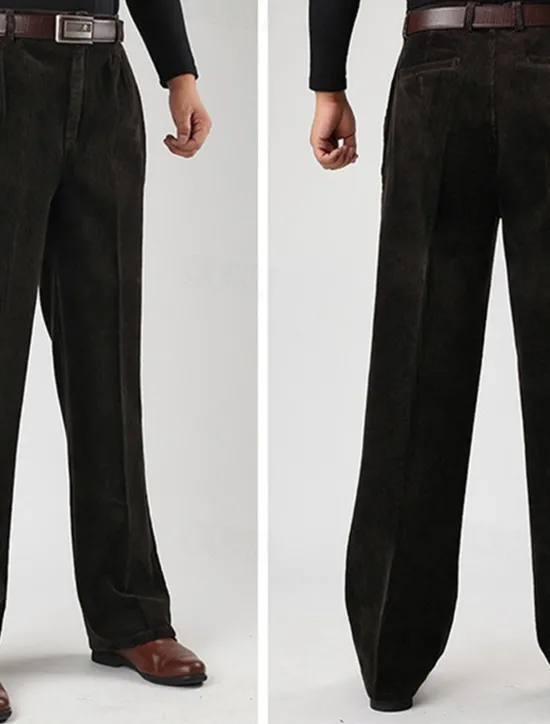 Sale OUKU Men's Dress Pants Corduroy Pants Trousers Straight Leg Plain Comfort Daily Classic Style Dark Khaki Black Micro-elastic