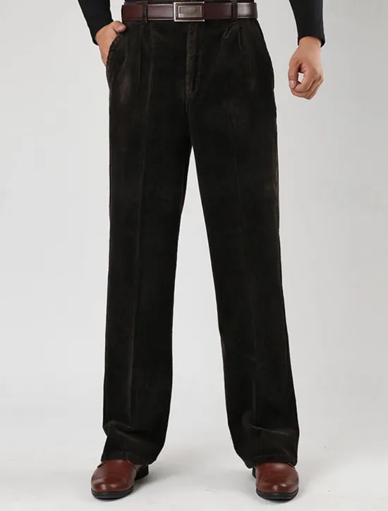 Sale OUKU Men's Dress Pants Corduroy Pants Trousers Straight Leg Plain Comfort Daily Classic Style Dark Khaki Black Micro-elastic