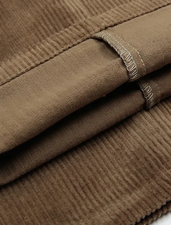 Sale OUKU Men's Dress Pants Corduroy Pants Trousers Straight Leg Plain Comfort Daily Classic Style Dark Khaki Black Micro-elastic