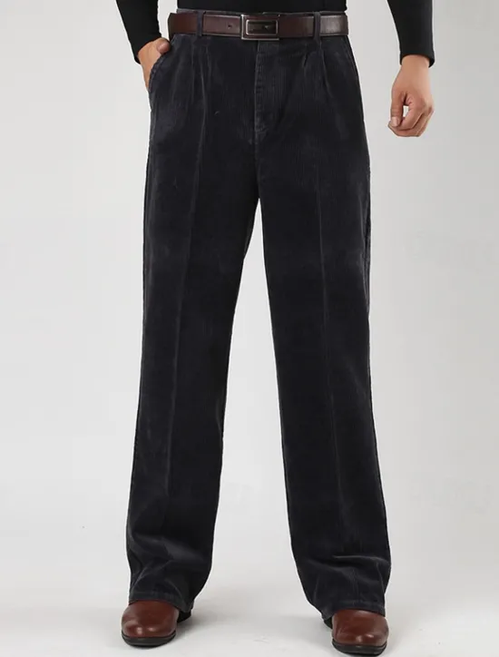 Sale OUKU Men's Dress Pants Corduroy Pants Trousers Straight Leg Plain Comfort Daily Classic Style Dark Khaki Black Micro-elastic