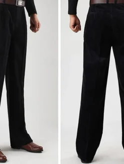 Sale OUKU Men's Dress Pants Corduroy Pants Trousers Straight Leg Plain Comfort Daily Classic Style Dark Khaki Black Micro-elastic