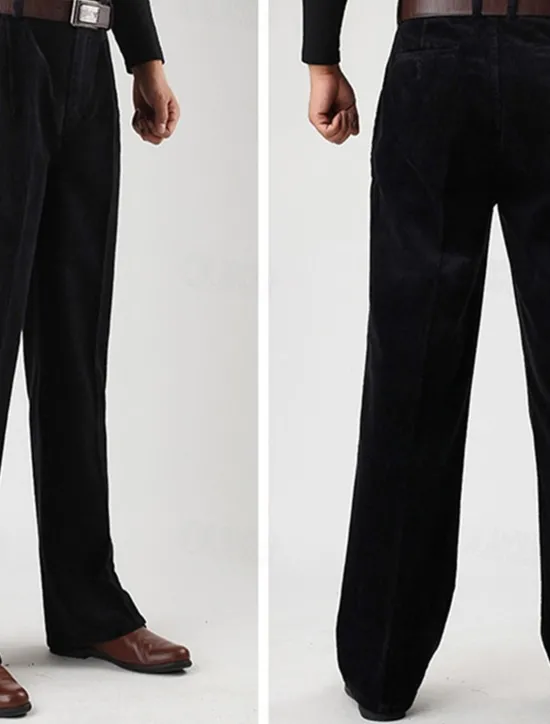 Sale OUKU Men's Dress Pants Corduroy Pants Trousers Straight Leg Plain Comfort Daily Classic Style Dark Khaki Black Micro-elastic