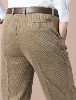New OUKU Men's Dress Pants Corduroy Pants Trousers Chinos Buttons Pocket Straight Leg Plain Comfort Formal Party Work Fashion Classic Style Dark Khaki Light Khaki Micro-elastic