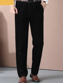 New OUKU Men's Dress Pants Corduroy Pants Trousers Chinos Buttons Pocket Straight Leg Plain Comfort Formal Party Work Fashion Classic Style Dark Khaki Light Khaki Micro-elastic