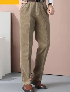 New OUKU Men's Dress Pants Corduroy Pants Trousers Chinos Buttons Pocket Straight Leg Plain Comfort Formal Party Work Fashion Classic Style Dark Khaki Light Khaki Micro-elastic