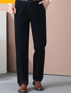 New OUKU Men's Dress Pants Corduroy Pants Trousers Chinos Buttons Pocket Straight Leg Plain Comfort Formal Party Work Fashion Classic Style Dark Khaki Light Khaki Micro-elastic