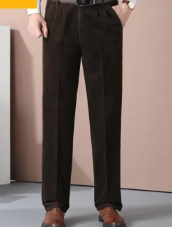 New OUKU Men's Dress Pants Corduroy Pants Trousers Chinos Buttons Pocket Straight Leg Plain Comfort Formal Party Work Fashion Classic Style Dark Khaki Light Khaki Micro-elastic