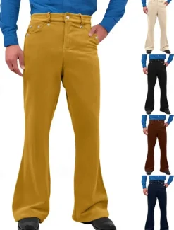 Sale OUKU Men's Dress Pants Corduroy Pants Flared Pants Trousers Chinos Pocket Buttons Plain Comfort Formal Party Work Fashion Classic Style Black White Micro-elastic