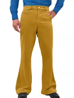 Sale OUKU Men's Dress Pants Corduroy Pants Flared Pants Trousers Chinos Pocket Buttons Plain Comfort Formal Party Work Fashion Classic Style Black White Micro-elastic