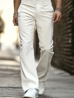 Sale OUKU Men's Dress Pants Corduroy Pants Flared Pants Bell Bottom Trousers Pocket Plain Comfort Soft Full Length Party Outdoor Daily Fashion Chic & Modern White Brown
