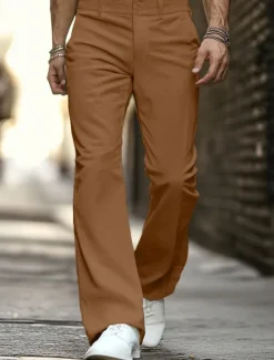 Sale OUKU Men's Dress Pants Corduroy Pants Flared Pants Bell Bottom Trousers Pocket Plain Comfort Soft Full Length Party Outdoor Daily Fashion Chic & Modern White Brown