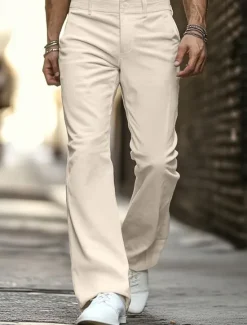 Sale OUKU Men's Dress Pants Corduroy Pants Flared Pants Bell Bottom Trousers Pocket Plain Comfort Soft Full Length Party Outdoor Daily Fashion Chic & Modern White Brown