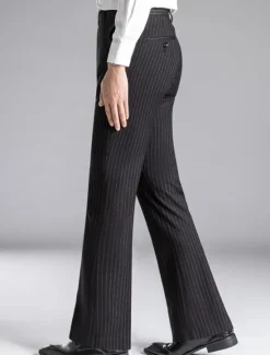 Sale OUKU Men's Dress Pants Flared Pants Trousers Suit Pants Pocket Stripe Comfort Breathable Outdoor Daily Going out Fashion Casual Black Dark Blue