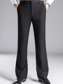 Sale OUKU Men's Dress Pants Flared Pants Trousers Suit Pants Pocket Stripe Comfort Breathable Outdoor Daily Going out Fashion Casual Black Dark Blue