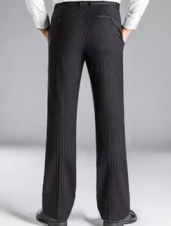 Sale OUKU Men's Dress Pants Flared Pants Trousers Suit Pants Pocket Stripe Comfort Breathable Outdoor Daily Going out Fashion Casual Black Dark Blue