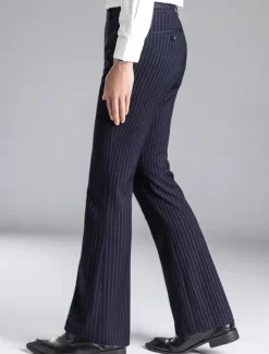 Sale OUKU Men's Dress Pants Flared Pants Trousers Suit Pants Pocket Stripe Comfort Breathable Outdoor Daily Going out Fashion Casual Black Dark Blue