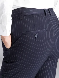 Sale OUKU Men's Dress Pants Flared Pants Trousers Suit Pants Pocket Stripe Comfort Breathable Outdoor Daily Going out Fashion Casual Black Dark Blue