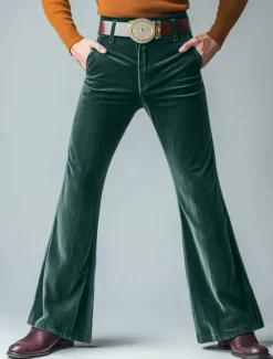 Online OUKU Men's Dress Pants Flared Pants Bell Bottom Trousers Velvet Pants Pocket Plain Comfort Soft Full Length Party Outdoor Daily Fashion Streetwear Blue Green Micro-elastic