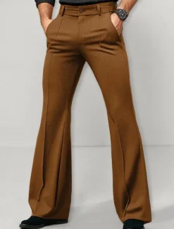 Clearance OUKU Men's Dress Pants Flared Pants Bell Bottom Trousers Suit Pants Pocket Plain Comfort Breathable Full Length Outdoor Daily Going out Fashion Casual Black White Micro-elastic