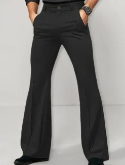 Clearance OUKU Men's Dress Pants Flared Pants Bell Bottom Trousers Suit Pants Pocket Plain Comfort Breathable Full Length Outdoor Daily Going out Fashion Casual Black White Micro-elastic