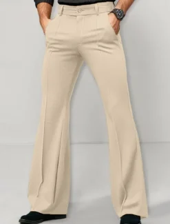 Clearance OUKU Men's Dress Pants Flared Pants Bell Bottom Trousers Suit Pants Pocket Plain Comfort Breathable Full Length Outdoor Daily Going out Fashion Casual Black White Micro-elastic