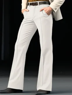 New OUKU Men's Dress Pants Flared Pants Bell Bottom Trousers Pocket Plain Comfort Breathable Wedding Outdoor Daily Fashion Casual Black White