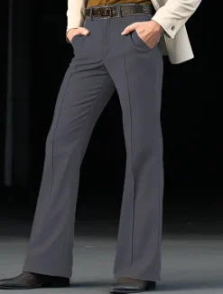 New OUKU Men's Dress Pants Flared Pants Bell Bottom Trousers Pocket Plain Comfort Breathable Wedding Outdoor Daily Fashion Casual Black White