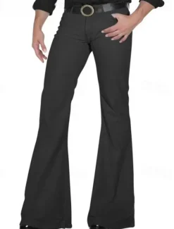 Outlet OUKU Men's Dress Pants Flared Pants Bell Bottom Trousers Suit Pants Pocket Plain Comfort Soft Full Length Wedding Party Business Fashion Streetwear Black White
