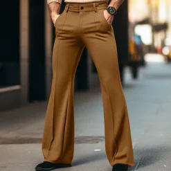 Sale OUKU Men's Dress Pants Flared Pants Bell Bottom Trousers Suit Pants Pocket Plain Comfort Breathable Outdoor Daily Going out Fashion Casual Black White