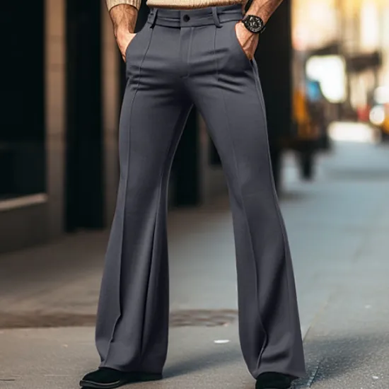 Sale OUKU Men's Dress Pants Flared Pants Bell Bottom Trousers Suit Pants Pocket Plain Comfort Breathable Outdoor Daily Going out Fashion Casual Black White
