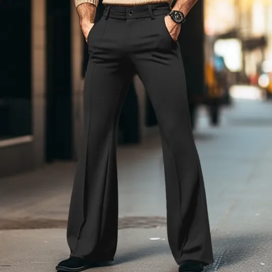 Sale OUKU Men's Dress Pants Flared Pants Bell Bottom Trousers Suit Pants Pocket Plain Comfort Breathable Outdoor Daily Going out Fashion Casual Black White