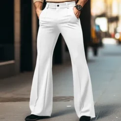 Sale OUKU Men's Dress Pants Flared Pants Bell Bottom Trousers Suit Pants Pocket Plain Comfort Breathable Outdoor Daily Going out Fashion Casual Black White