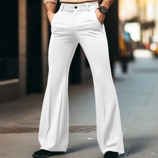 Sale OUKU Men's Dress Pants Flared Pants Bell Bottom Trousers Suit Pants Pocket Plain Comfort Breathable Outdoor Daily Going out Fashion Casual Black White