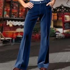 Best OUKU Men's Dress Pants Flared Pants Bell Bottom Trousers Suit Pants Pocket Plain Comfort Breathable Outdoor Daily Going out Fashion Casual Dark Khaki Blue