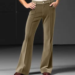Best OUKU Men's Dress Pants Flared Pants Bell Bottom Trousers Suit Pants Pocket Plain Comfort Breathable Outdoor Daily Going out Fashion Casual Dark Khaki Blue