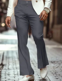 OUKU Men's Dress Pants Flared Pants Bell Bottom Trousers Casual Pants Pocket Plain Comfort Breathable Full Length Outdoor Daily Going out Fashion Streetwear Black White Stretchy